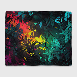 Плед флисовый Яркие разноцветные абстрактные листья, цвет: 3D-велсофт