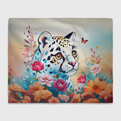 Плед флисовый Мультяшный леопард в цветах, цвет: 3D-велсофт