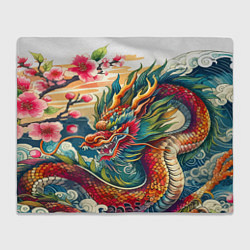 Плед флисовый Гравюра японского дракона, цвет: 3D-велсофт