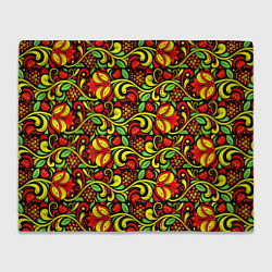 Плед флисовый Хохломская роспись красные цветы и ягоды, цвет: 3D-велсофт