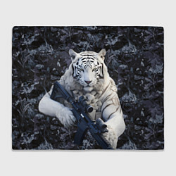 Плед флисовый Белый тигр солдат, цвет: 3D-велсофт