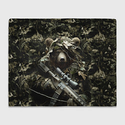 Плед флисовый Медведь снайпер маскировка, цвет: 3D-велсофт