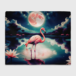 Плед флисовый Розовый фламинго на фоне луны, цвет: 3D-велсофт