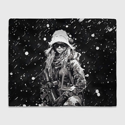 Плед флисовый Девушка воин зимней ночью, цвет: 3D-велсофт