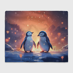 Плед флисовый Романтичная пара пингвинов, цвет: 3D-велсофт