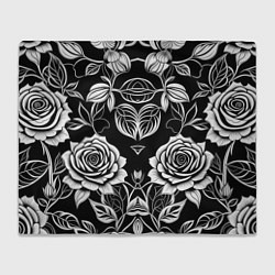 Плед флисовый Чёрно белые узоры роза, цвет: 3D-велсофт