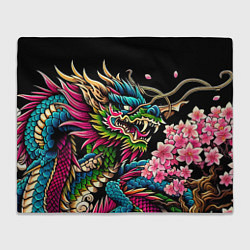 Плед флисовый Irezumi - Japanese dragon ai art, цвет: 3D-велсофт