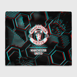 Плед флисовый Manchester United FC в стиле glitch на темном фоне, цвет: 3D-велсофт