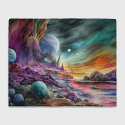Плед флисовый Акварельный пейзаж далёкой планеты, цвет: 3D-велсофт