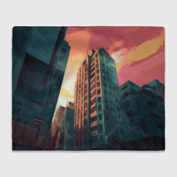 Плед флисовый Высотка на закате, цвет: 3D-велсофт