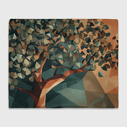 Плед флисовый Полигональное дерево с зелеными листьями, цвет: 3D-велсофт