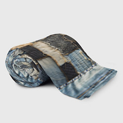 Плед флисовый Заплатки пэчворк на джинсе, цвет: 3D-велсофт — фото 2