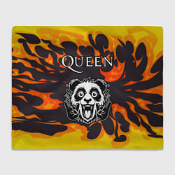 Плед флисовый Queen рок панда и огонь, цвет: 3D-велсофт