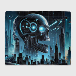 Плед флисовый Cyberpunk skull - metropolis neon glow, цвет: 3D-велсофт