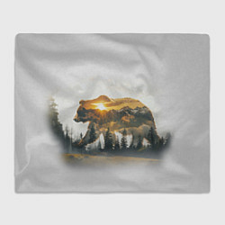 Плед флисовый Медведь и абстрактный лес, цвет: 3D-велсофт