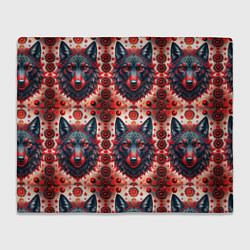 Плед флисовый Серые волки на красном фоне, цвет: 3D-велсофт