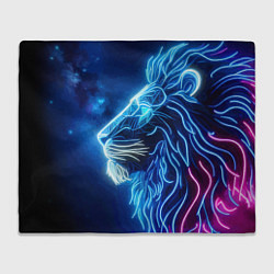 Плед флисовый Профиль космического неонового льва - нейросеть, цвет: 3D-велсофт