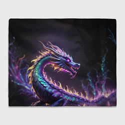 Плед флисовый Неоновый сиреневый дракон на черном фоне, цвет: 3D-велсофт