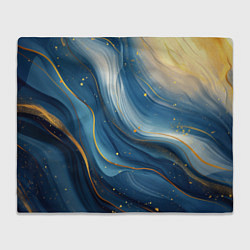 Плед флисовый Золотая волнистая текстура на синей ткани, цвет: 3D-велсофт