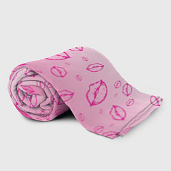 Плед флисовый Паттерн малиновые губы на розовом градиент - lips, цвет: 3D-велсофт — фото 2
