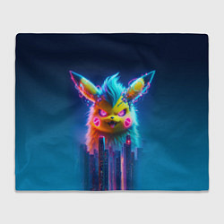 Плед флисовый Кибер-Пикачу среди небоскрёбов - нейроарт, цвет: 3D-велсофт