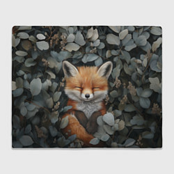 Плед флисовый Спящий лисёнок в листве, цвет: 3D-велсофт