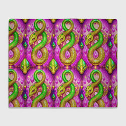 Плед флисовый Желто-зеленые змеи паттерн, цвет: 3D-велсофт