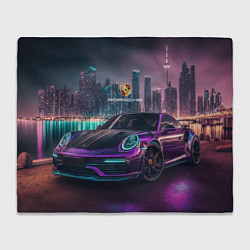 Плед флисовый Porshe night city, цвет: 3D-велсофт