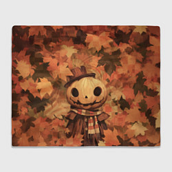 Плед флисовый Тыквенный Джек в осенних листьях, цвет: 3D-велсофт