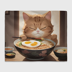 Плед флисовый Котенок обожает рамен, цвет: 3D-велсофт