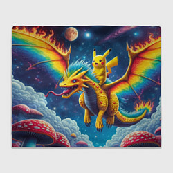 Плед флисовый Pikachu on a fabulous dragon - neon glow, цвет: 3D-велсофт