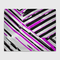 Плед флисовый Розово-чёрные полосы на белом фоне, цвет: 3D-велсофт