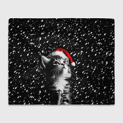 Плед флисовый Милый котенок - первый снег, цвет: 3D-велсофт