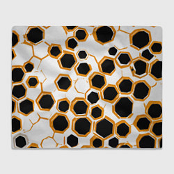 Плед флисовый Чёрно-жёлтые шестиугольники на белом фоне, цвет: 3D-велсофт