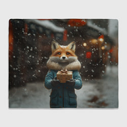 Плед флисовый Лиса с подарком, цвет: 3D-велсофт
