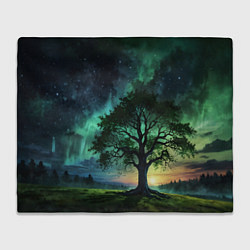 Плед флисовый Дерево под северным сиянием, цвет: 3D-велсофт