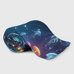 Плед флисовый Неоновые медузы и грибы - нейроарт фантазия, цвет: 3D-велсофт — фото 2