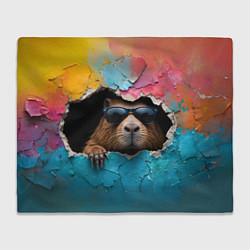 Плед флисовый Капибара в стене, цвет: 3D-велсофт