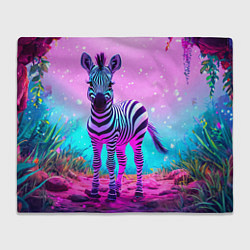 Плед флисовый Зебра в розово-фиолетовом лесу, цвет: 3D-велсофт