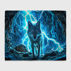 Плед флисовый Волк в разрядах молнии, цвет: 3D-велсофт