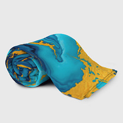 Плед флисовый Синяя абстракция с золотым, цвет: 3D-велсофт — фото 2