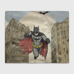 Плед флисовый Бэтмен летит между домами, цвет: 3D-велсофт