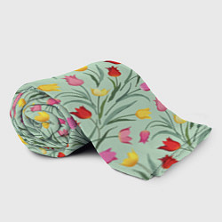 Плед флисовый Тюльпаны цветочный паттерн на светло-зелёном фоне, цвет: 3D-велсофт — фото 2