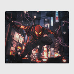 Плед флисовый Человек паук в черном, цвет: 3D-велсофт