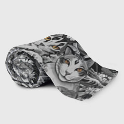 Плед флисовый С котами и рыбой на фоне сакуры в волнах, цвет: 3D-велсофт — фото 2