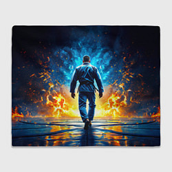 Плед флисовый Боец джиу-джитсу в синем пламени, цвет: 3D-велсофт