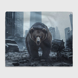Плед флисовый Медведь в разрушенном городе, цвет: 3D-велсофт