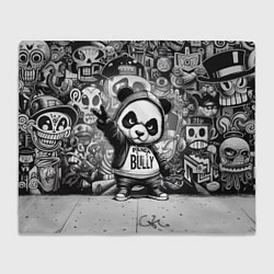 Плед флисовый Детёныш панды уличный хулиган на фоне граффити, цвет: 3D-велсофт