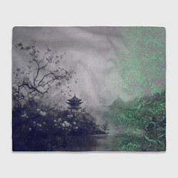 Плед флисовый Рыбацкий домик на берегу озера, цвет: 3D-велсофт