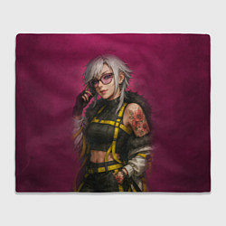 Плед флисовый Девушка с татуировкой в очках, цвет: 3D-велсофт